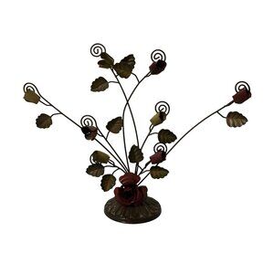 Vintage Italian Style Toleware Metal Rosebush Note Business Card Photo Holder
